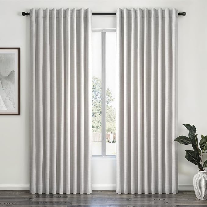 Linen Blackout Curtains & Drapes 92 Inches Long 2 Panels Set by Topfinel