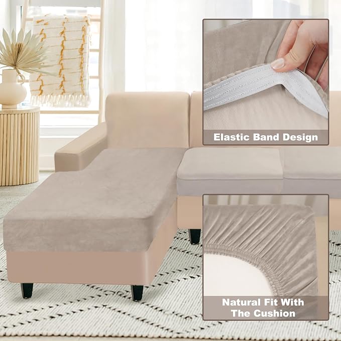 NAISI Sectional Couch Cover 1 Piece Velvet Separate Chaise Lounge Cover Soft - Image 4