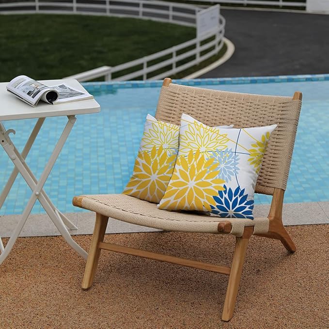 Yellow Blue Outdoor Pillow Cover 20X20 Inch Set of 2 Outdoor Waterproof Summer - Image 3