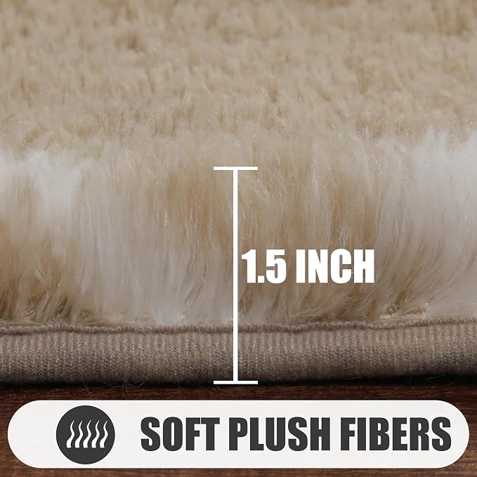 ONASAR Rugs for Living Room Bedroom, 5x8 Fluffy Beige and White Area Rug - Image 2