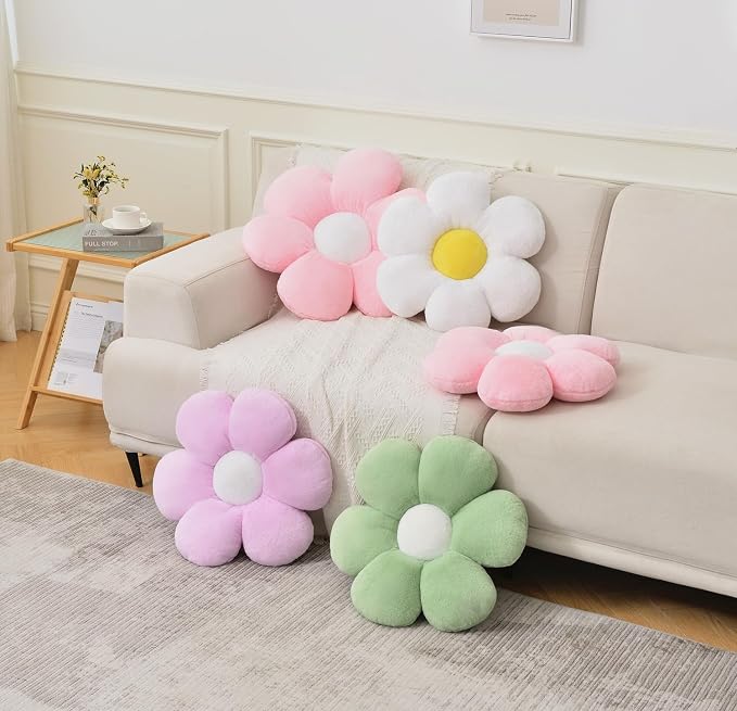 Flower Pillow，Daisy Flower Throw Pillow 15.7In Floor Pillow Cushion Cute White - Image 7