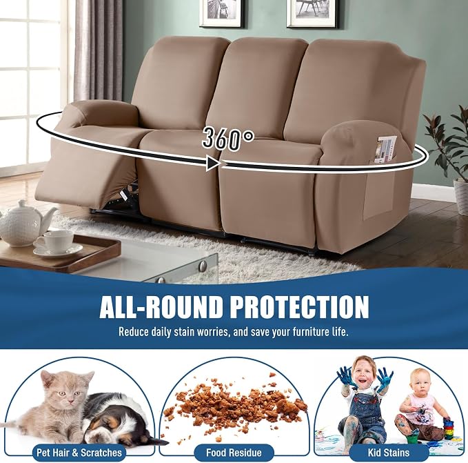 TAOCOCO Recliner Sofa Slipcover, 3 Pieces Polyester Fabric Stretch Sofa Covers - Image 4