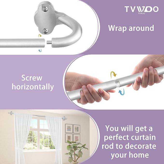 TVWOO Silver Wrap Around Curtain Rods 2Pack:Small Blackout Adjustable Window - Image 9