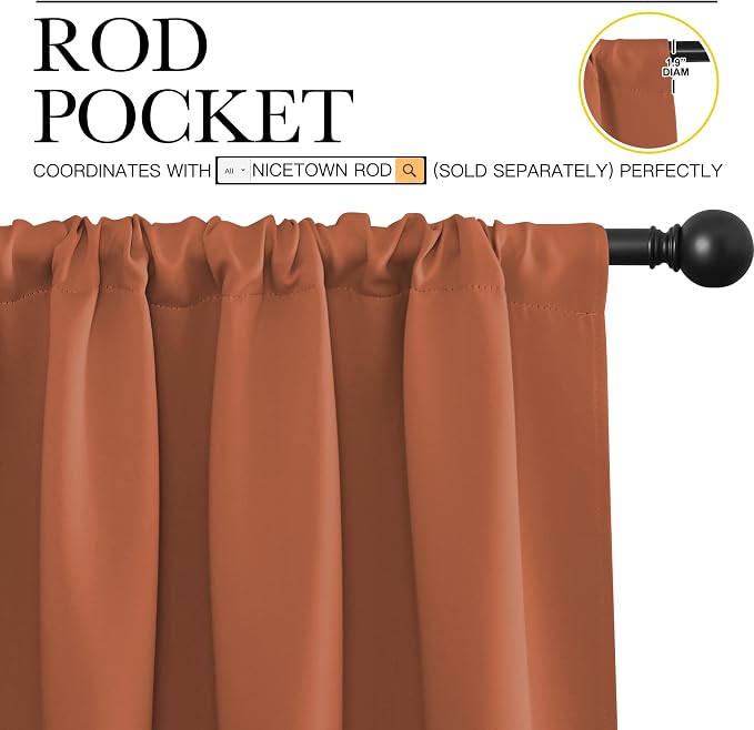 NICETOWN RV Blackout Curtains for Camper Windows, Burnt Orange, Short Blackout - Image 2