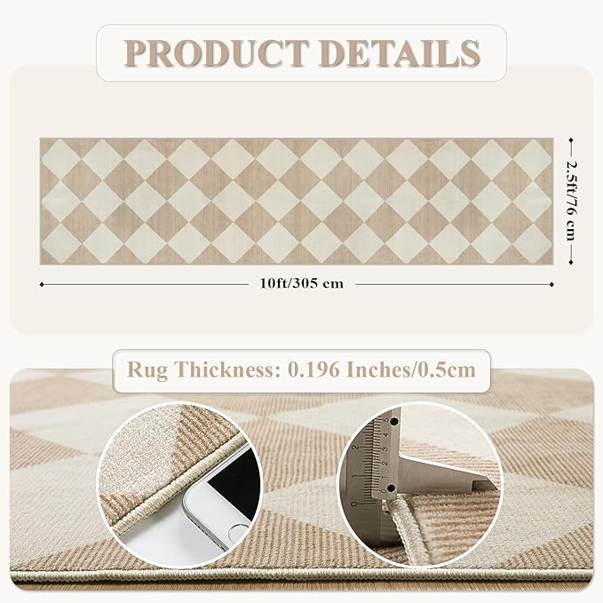 Beeiva Checkered Print Long Hallway Runner Rug Non Slip, Moroccan Trellis Home - Image 5