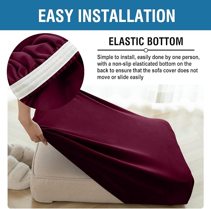 Couch Cover 8-Piece Elastic Velvet Couch Cushion Covers & Chaise Slipcovers - Image 5
