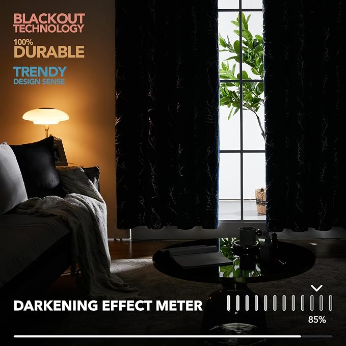 Deconovo Blackout Curtains, Thermal Insulated Soundproof Drapes, Branch Silver - Image 7