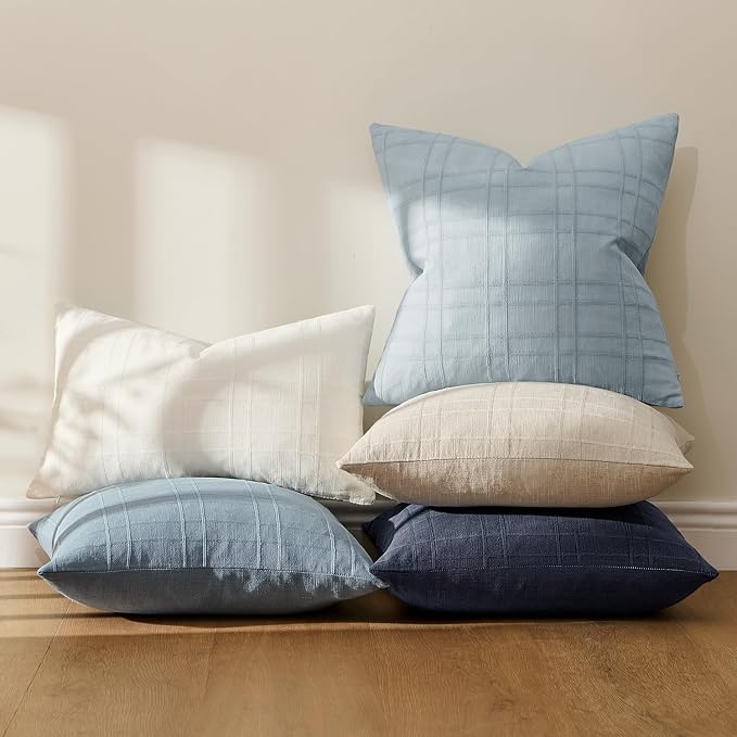 MIULEE Decorative Linen Check Euro Shams Throw Pillow Covers Neutral Farmhouse - Image 7