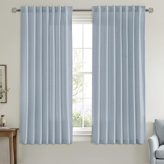MIULEE Non-See-Through Privacy Linen Curtains 2 Panels, Chambray Blue Light - Image 3