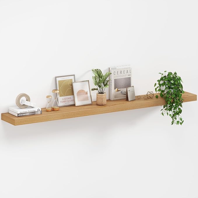 Fun Memories 55 Inch Floating Shelves, USA-Sourced Rustic Elm Wood Floating by FunMemories