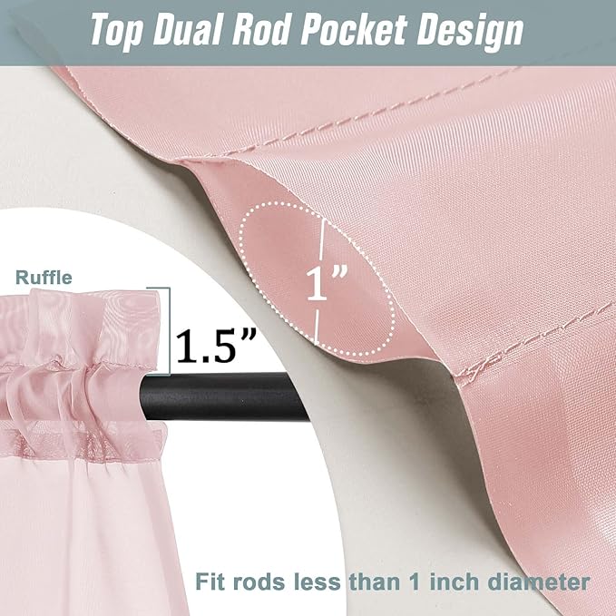 Blush Pink Sheer Curtains for Windows 108 inches Long 2 Panels Set, Soft - Image 3