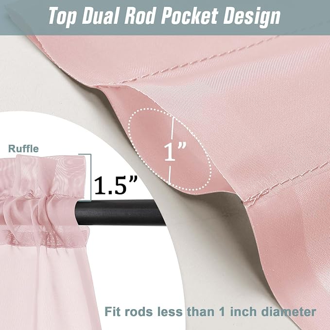 Blush Pink Small Sheer Curtains 2 Panels Set, Kitchen Curtains 36 Inch Length - Image 3