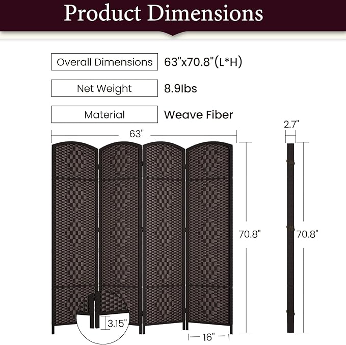 Rose Home Fashion 6 ft Tall Room Divider, Room Dividers and Folding Privacy - Image 3