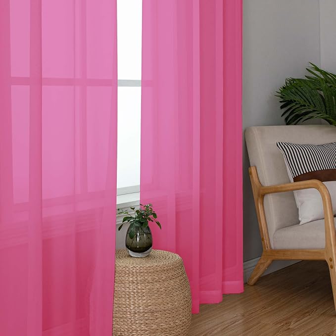 OWENIE Hot Pink Sheer Curtains 84 Inches Long - Image 3