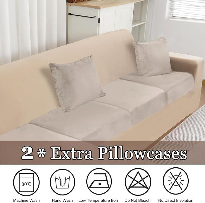 NAISI Sectional Couch Cover 3 Pieces Velvet Separate Couch Cushion Covers L - Image 4