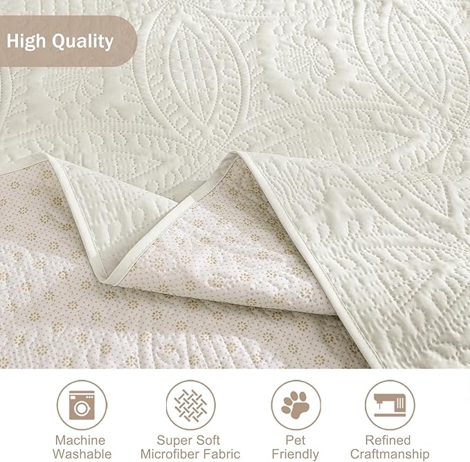 Stay in Place Ivory White Quilted Loveseat Couch Cover - Image 6