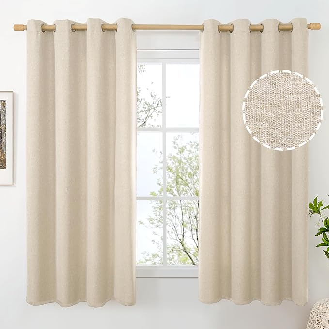 BGment Oatmeal Linen Curtains for Bedroom 63 Inch Length, No See Through by BGment