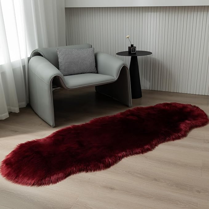 Faux Fur Rug Runner 2x6 ft Burgundy - Image 3