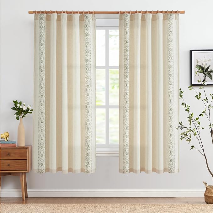 jinchan Weslie Boho Curtains for Bedroom Sage Green Vintage Floral Farmhouse - Image 3