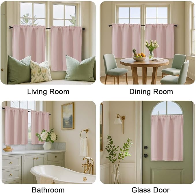 OVZME Blush Pink Curtains for Small Window Treatment, Light Blocking Short - Image 9