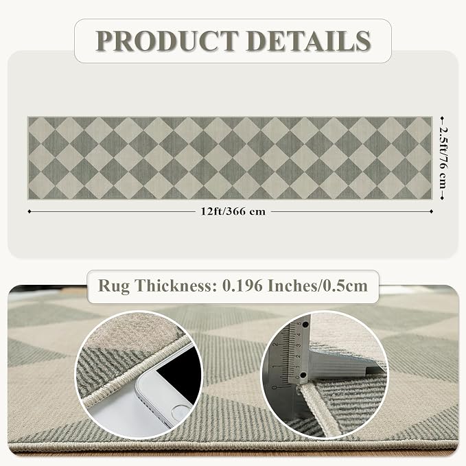 Beeiva Checkered Print Runners for Hallways Non Slip 2.5x12, Moroccan Plaid - Image 2