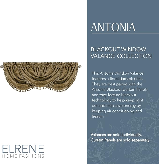 Elrene Home Fashions Antonia Floral Damask Waterfall Window Valance - Image 2