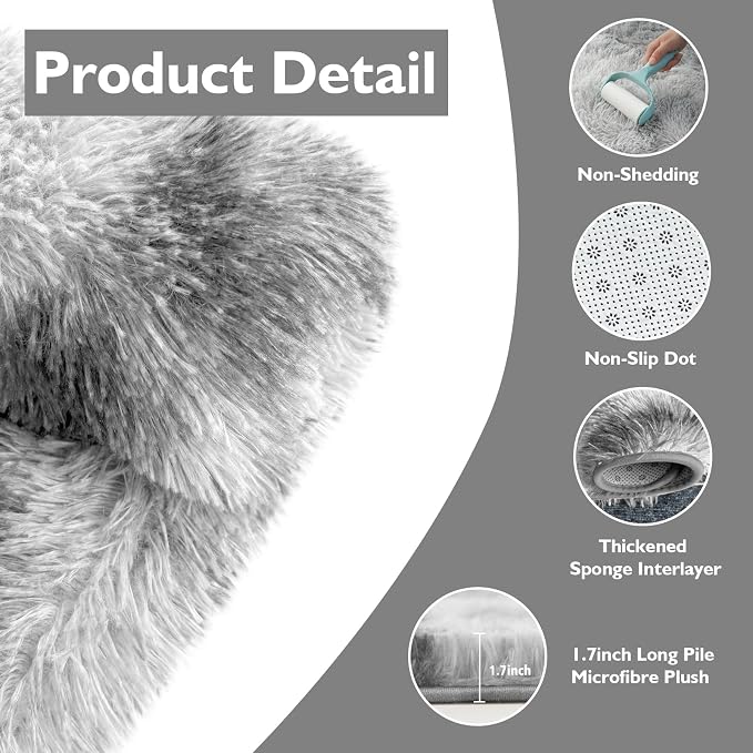 Shag Area Rug for Bedroom 5x8, Tie-Dyed Grey Fluffy Area Rugs for Living Room - Image 3