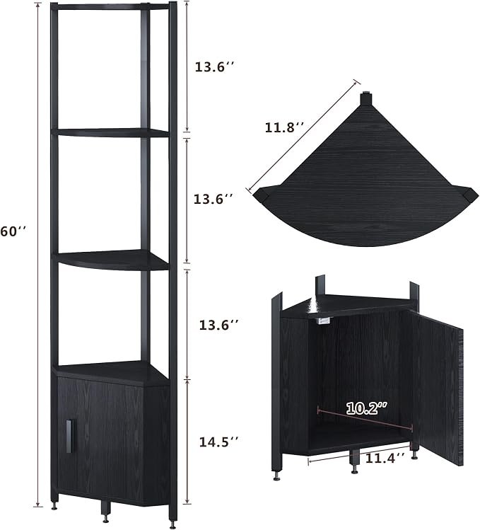 Corner Shelf with Storage, LED Lights 6-Tier Corner Bookshelf - Image 2