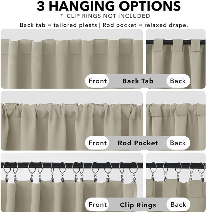 Deconovo Blackout Curtains, Thermal Insulated, W38 x L84 2 Panels, Back Tab - Image 2