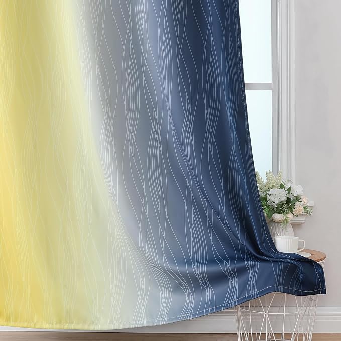 Estelar Textiler Navy Blue and Yellow Blackout Curtains 72 Inch Length 2 Panels - Image 6
