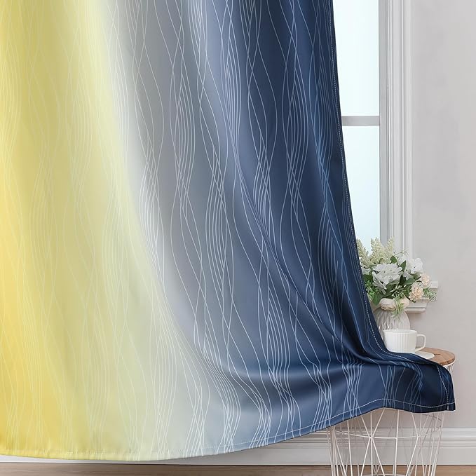 Estelar Textiler Navy Blue and Yellow Blackout Curtains 54 Inch Length - Image 6