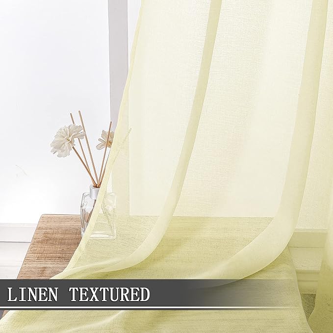 Tollpiz Sheer Curtain Linen Textured Living Room Curtains Sheer Light Filtering - Image 2
