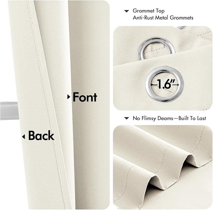MIULEE Cream Blackout Curtains for Bedroom Living Room 84 Inches Long 2 Panels - Image 4