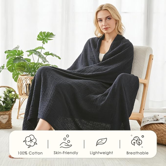 EMME Cotton Muslin Queen Blanket Bed Layering Breathable Gauze Blanket Soft - Image 2