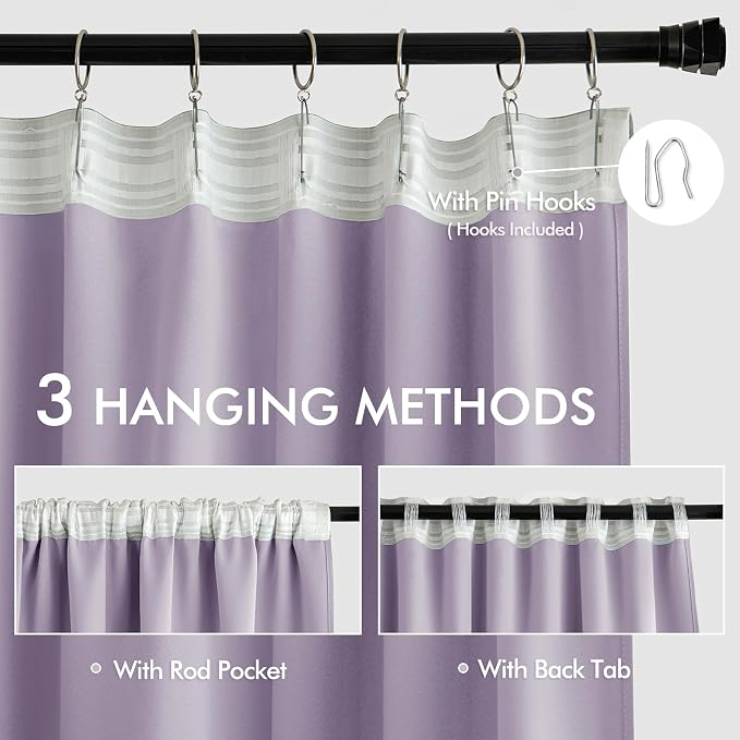 MIULEE Lilac Back Tab Blackout Curtains 63 Inch Length 2 Panels Set - Image 3