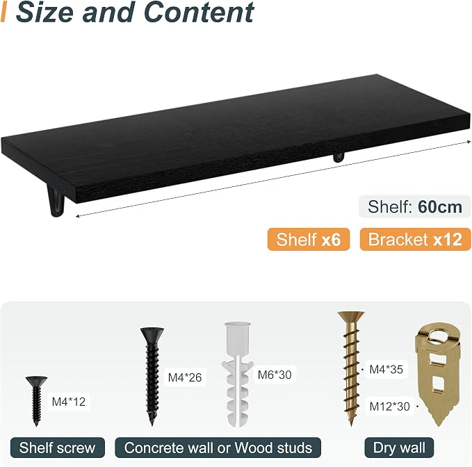 SKYSEN Floating Shelves for Wall Set of 6, 23.6in Wood Wall Shelf for Decor - Image 3