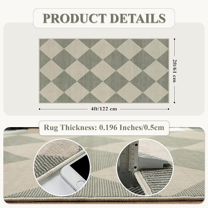 Beeiva Checkered Rug Runners for Hallways Non Slip, 2x4 Washable Runner Rug for - Image 2