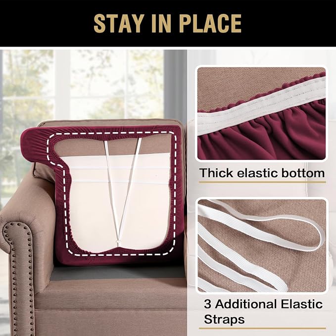 H.VERSAILTEX Stretch Velvet 3 Piece T Cushion Sofa Slipcovers Individually Sofa - Image 7