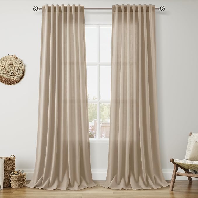 Sepia Beige Linen Curtains 108 Inches Long by Nanspring