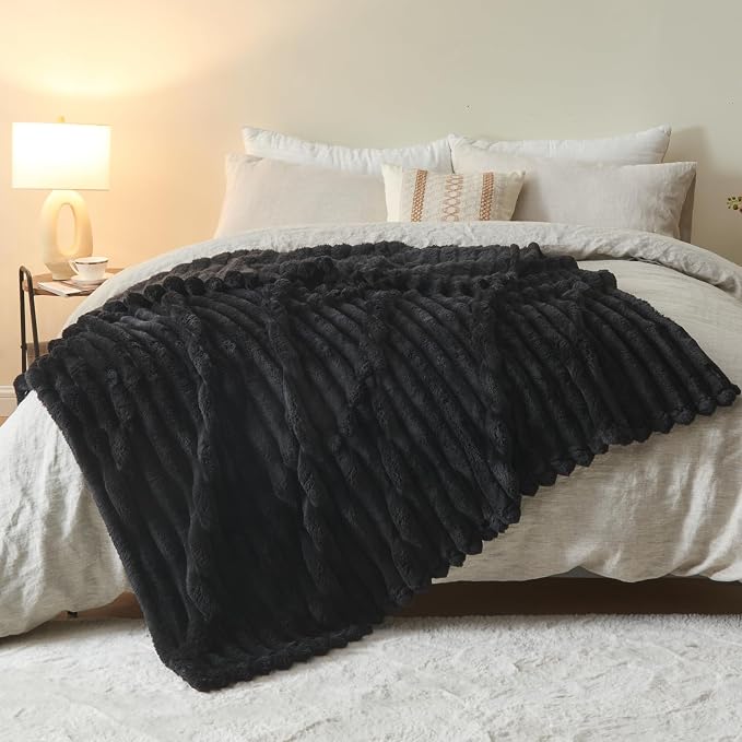 NEWCOSPLAY Super Soft Twin Blanket Black Premium Silky Flannel Fleece 3D Ribbed - Image 9