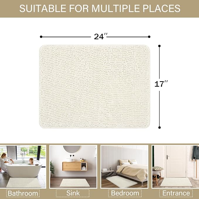 LOCHAS Luxury Bathroom Rug Shaggy Bath Mat 24 x 17 Inch, Washable Non Slip Bath - Image 2
