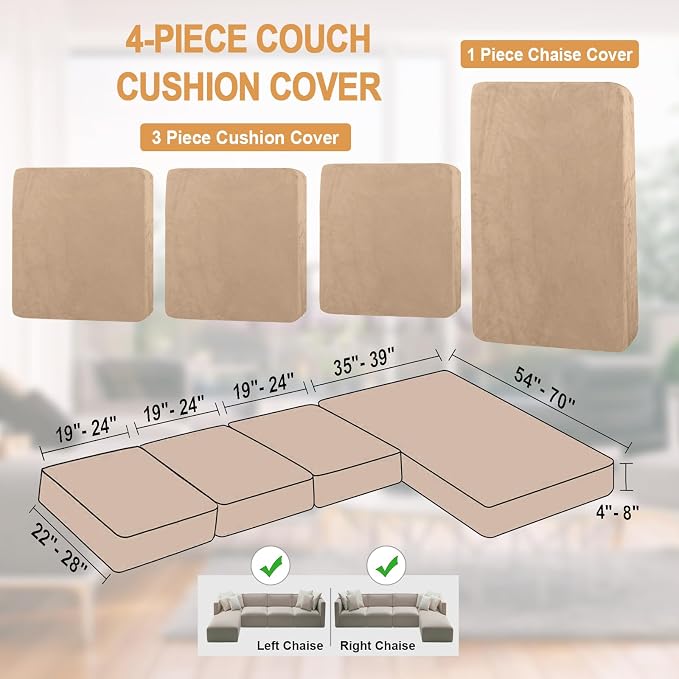 NAISI Sectional Couch Cover 4 Pieces Velvet Separate Couch Cushion Covers L - Image 6