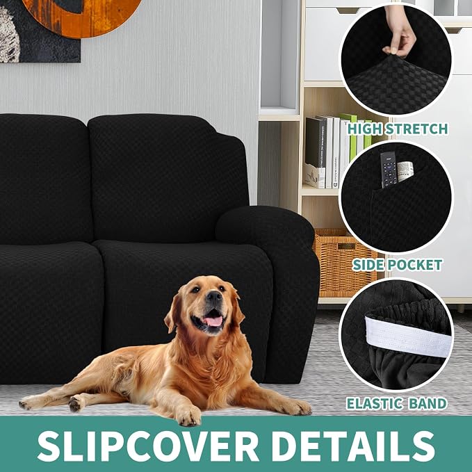YEMYHOM 4 Pieces Stretch Recliner Slipcover Latest Jacquard Recliner Chair Cover - Image 4