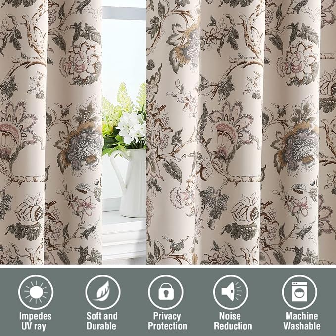 H.VERSAILTEX Blackout Curtains 84 Inch Length 2 Panels Set Floral Print Curtain - Image 7