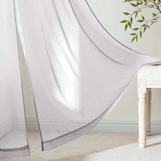 MIULEE Greyish Lilac Sheer Curtains 96 Inches Long, 4 Panels Set, Rod Pocket - Image 6