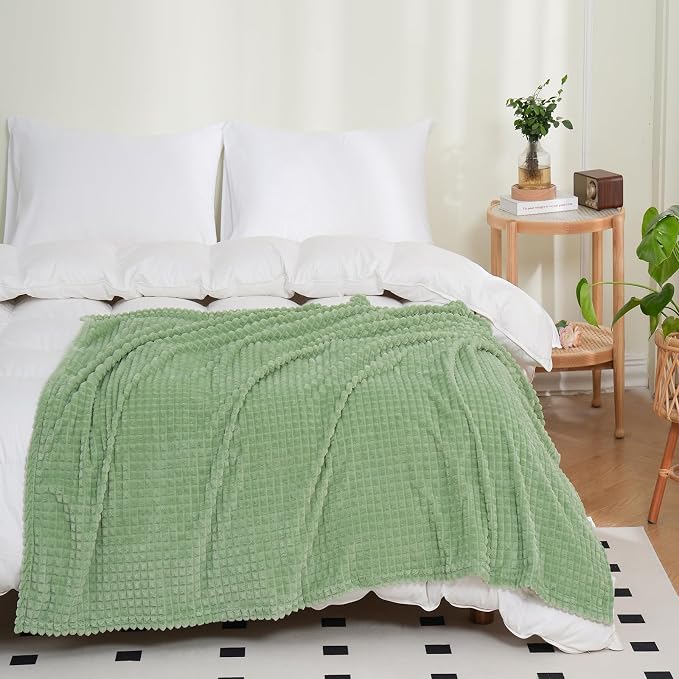 Puncuntex Flannel Fleece Throw Blanket Sage Green 90"×90", Super Soft Plush by Puncuntex