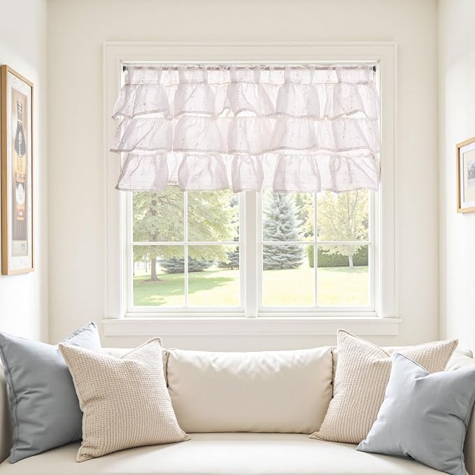 jinchan Ruffled Valance for Windows 18 Inch Mini Pom-Pom Voile Valance Curtains - Image 5