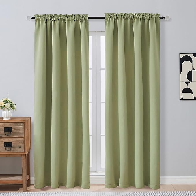 OVZME Sage Green Blackout Curtains 84 Inches Long 2 Panels Set, Solid Thermal by OVZME