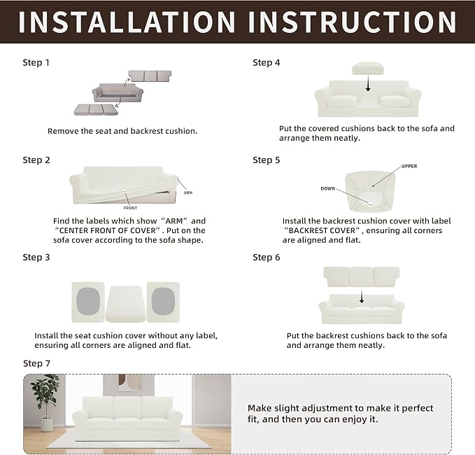 Easy-Going 7 Pieces Stretch Couch Cover Washable Sofa Cover Set - Image 7