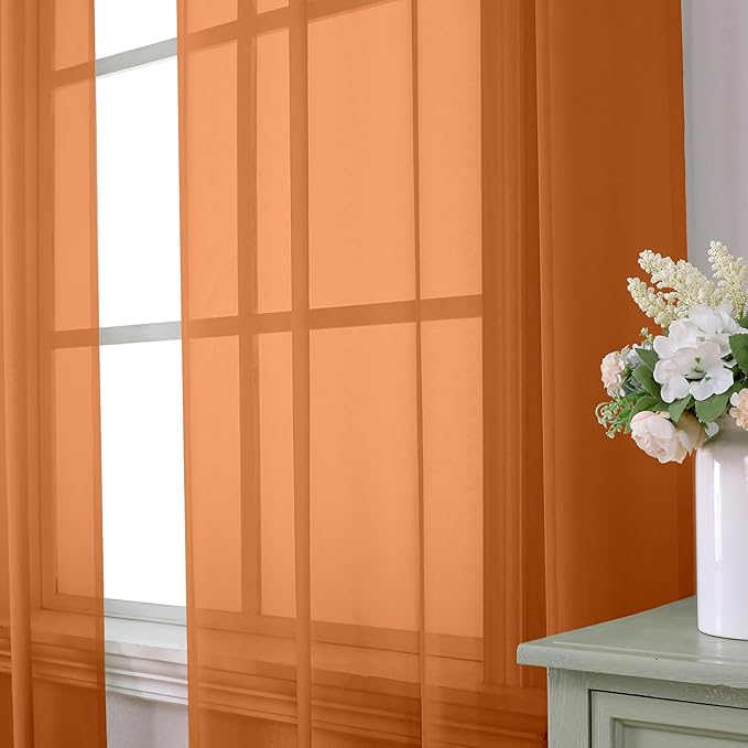 Aiyufeng Orange Sheer Curtains 90 Inches Long 2 Panels Set, Light Filtering - Image 2